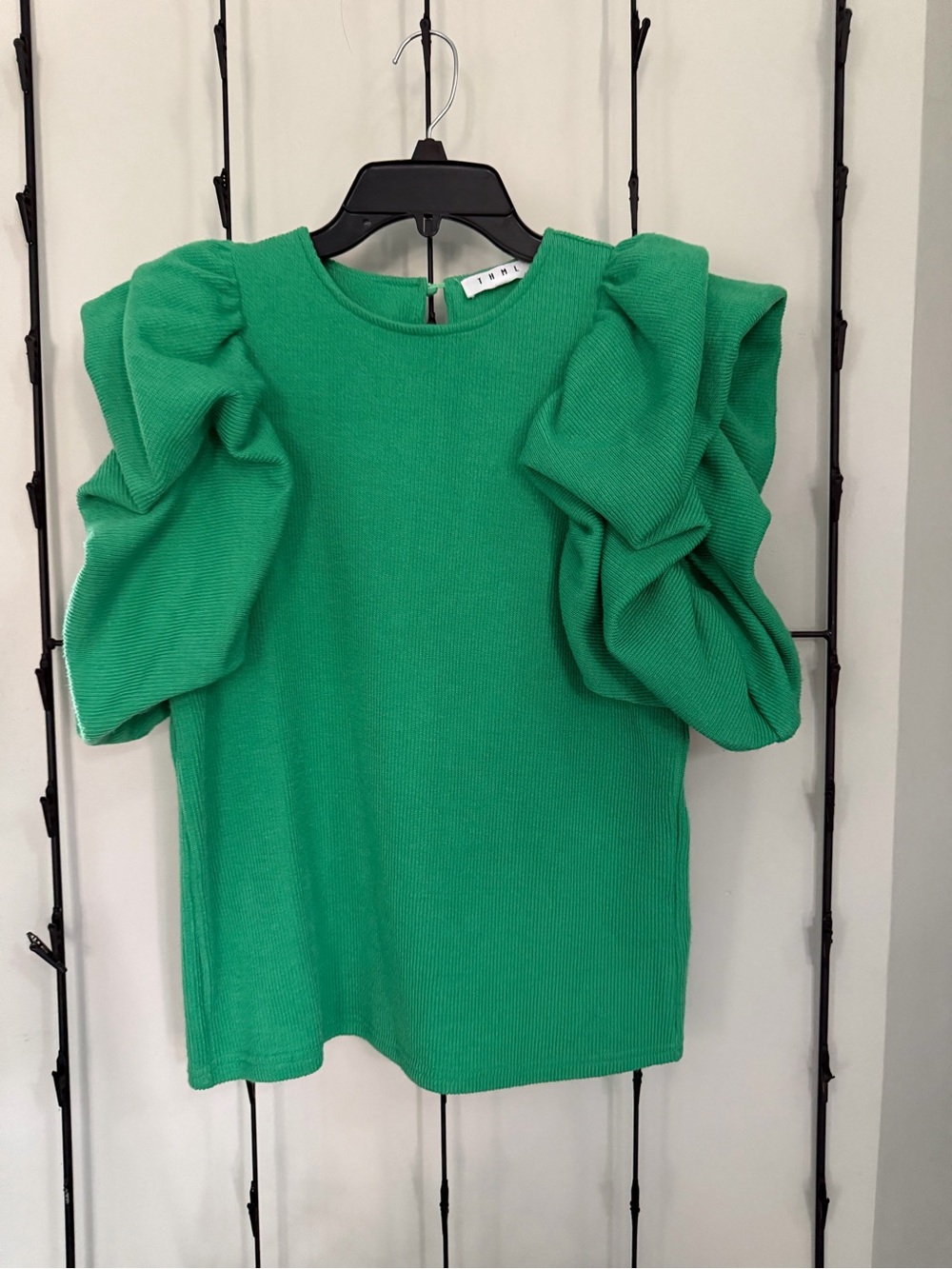 THML Bright Green Puff Sleeve Knit Top